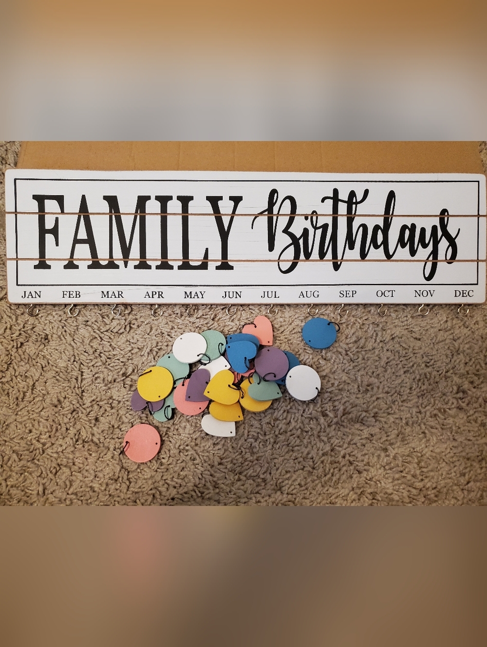 Family Birthdays Sign with Colorful Birthday Tags